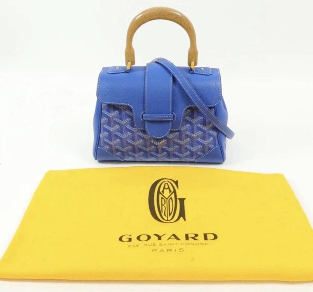 Goyard Blue Goyardine Satchel Top Handle Buckle Crossbody Strap Dust Bag